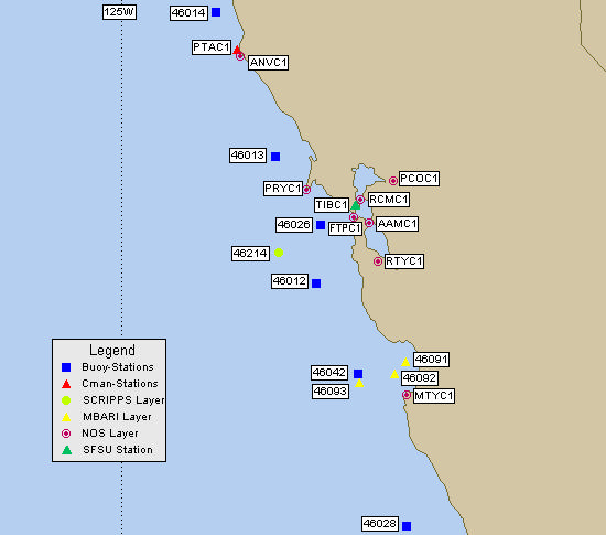 Mesomap of nearby weather buoys